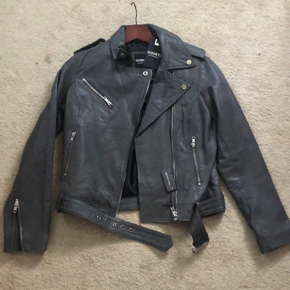 NWT Barney’s Originals Gray Leather Jacket